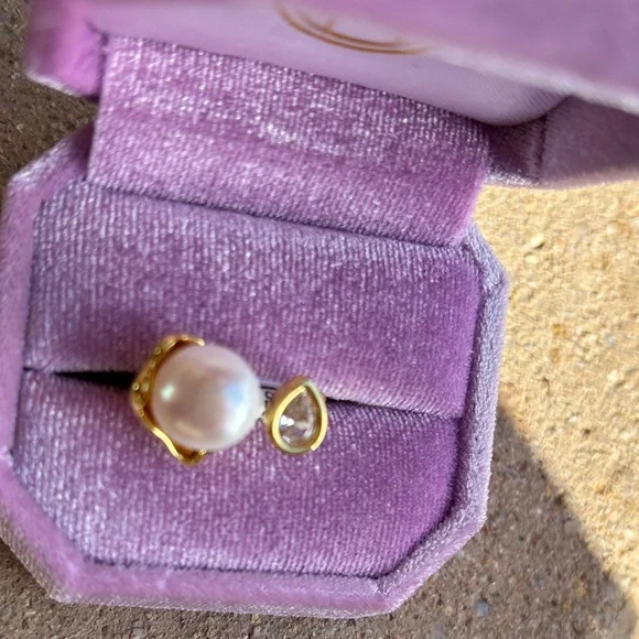 Genuine Pearl and Teardrop Accent Ring